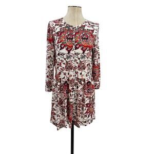 Peruvian Connection Goa Tunic Top Floral Print Pearl White Red Size XS